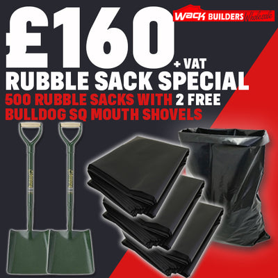 Rubble Sack 500 Pack (With 2 x Bulldog Shovels)